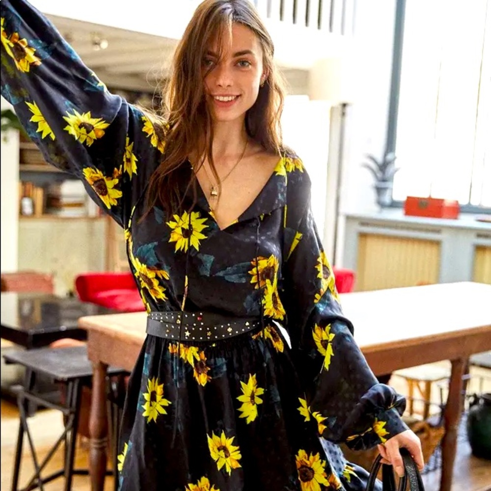 The Kooples Sunflower Print Silk-Blend Dress – Size M – New Condition